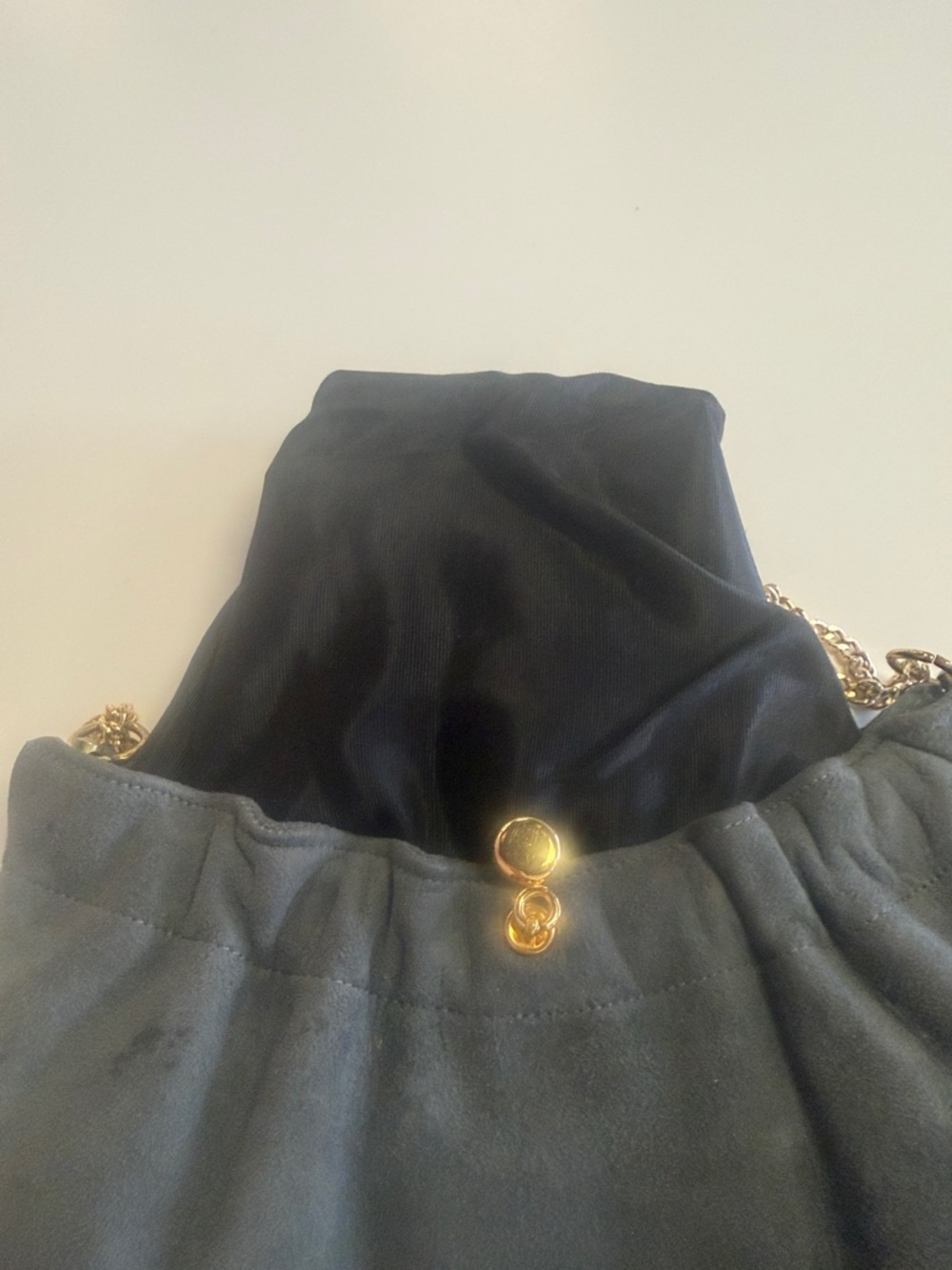 Navy Suede Shoulder Bag with Gold Chain Strap - Picture 3 of 3